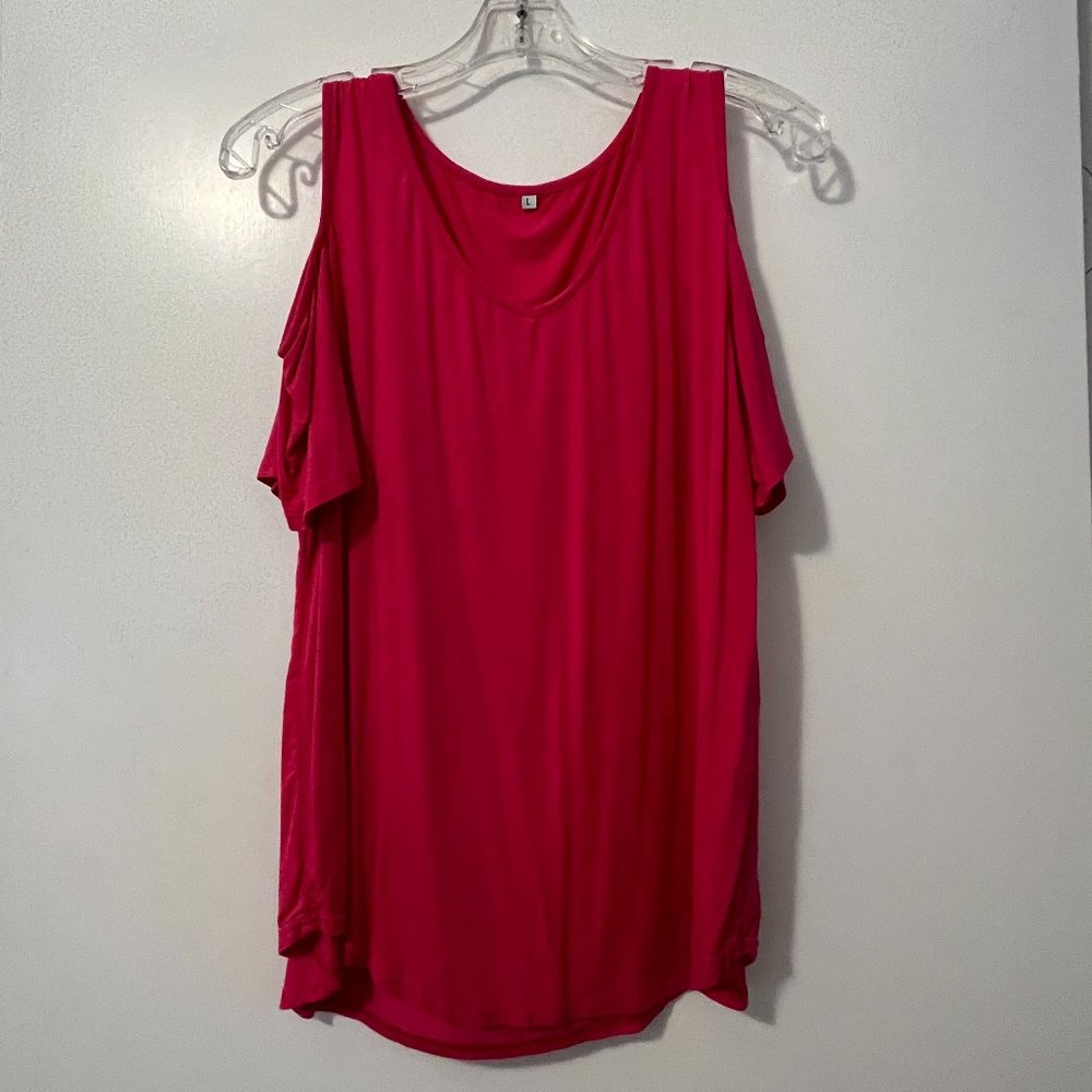 Hot pink cold shoulder blouse
